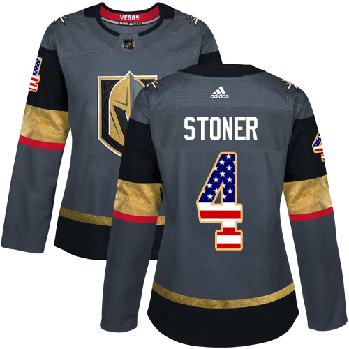Adidas Golden Knights #4 Clayton Stoner Grey Home Authentic USA Flag Women's Stitched NHL Jersey - Click Image to Close
